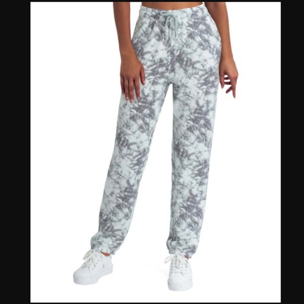 Halston Studios Drawstring Joggers in Aqua Grey Tonal Tie Dye - NWT XS